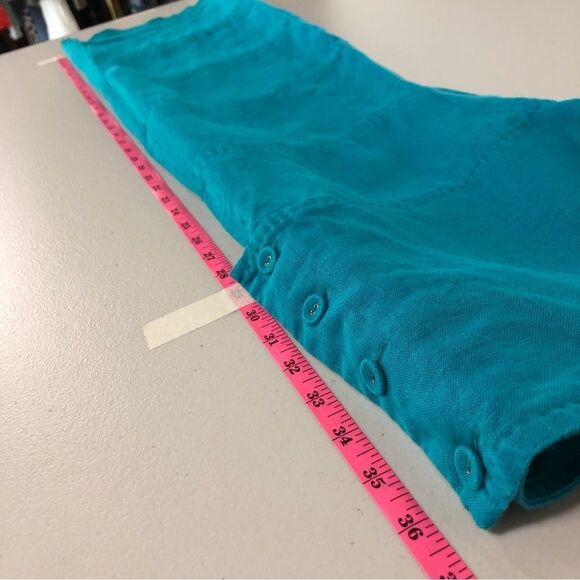 Banana Republic Dress Womens 12 Turquoise Blue 100% Linen Cap Sleeve Tier Stitch - Picture 12 of 14